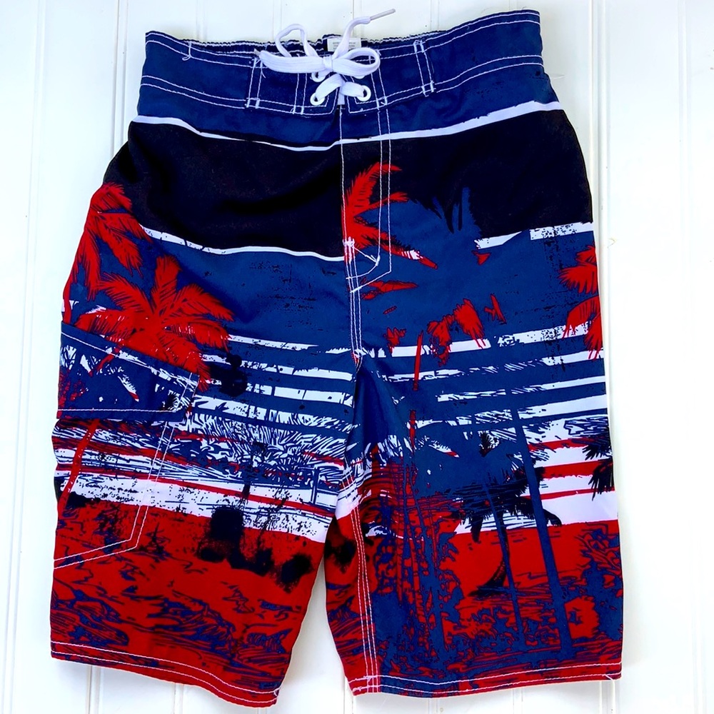 Joe Boxer Hawaiian Print Swim Trunks Bathing Suit Sz 10…